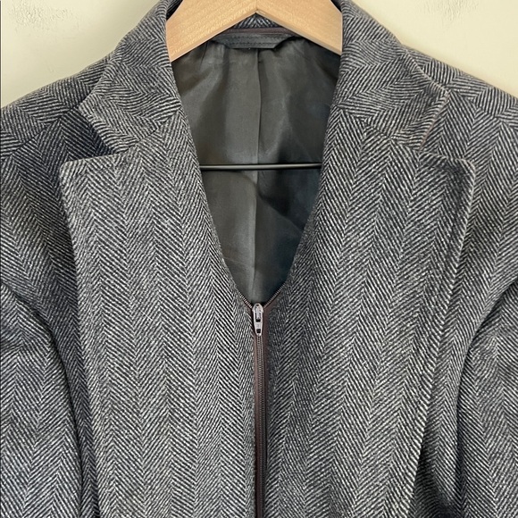 Luigi Bianchi Coat Blazer Herringbone Overcoat Zip Up Elbow Patch Sz 42 - Picture 4 of 16